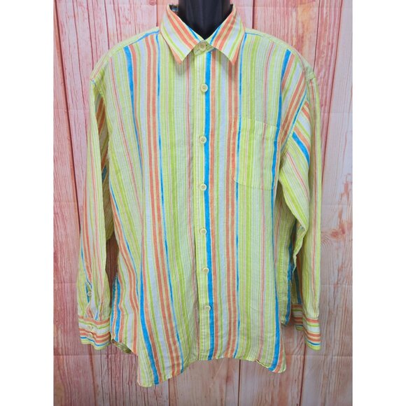 Tommy Bahama Relax Mens XL Linen Striped Button-Down Shirt - Picture 1 of 8